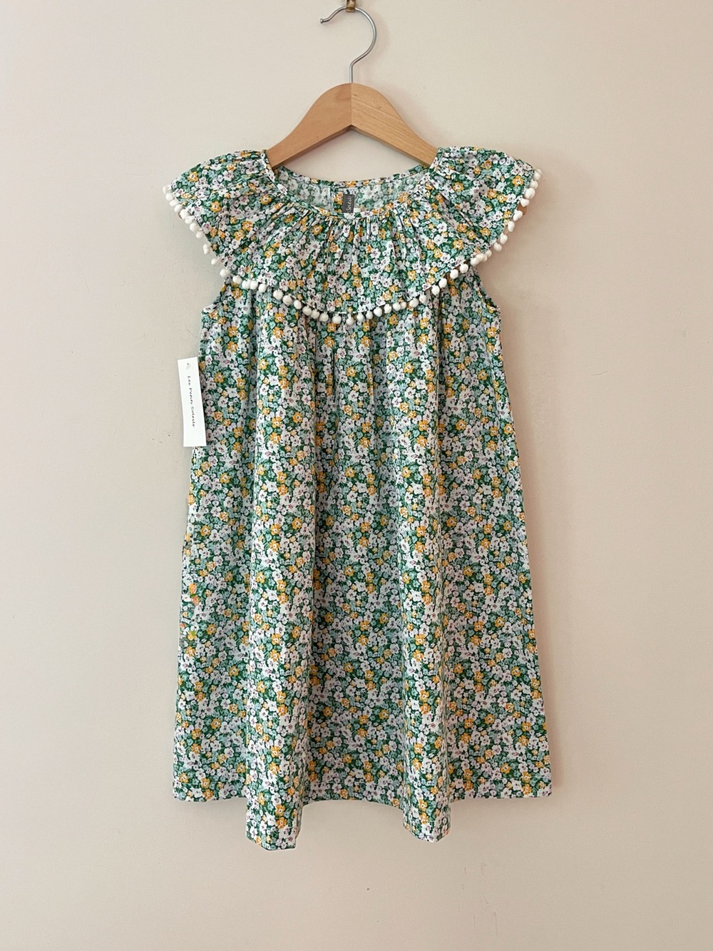 LES PETITS SOLEILS NWT Floral Ruffle Pom Pom Collar Cottagecore Dress